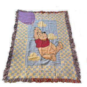 Vtg Disney Winnie the Pooh Flying Balloon Tapestry Throw Baby Blanket Nursery